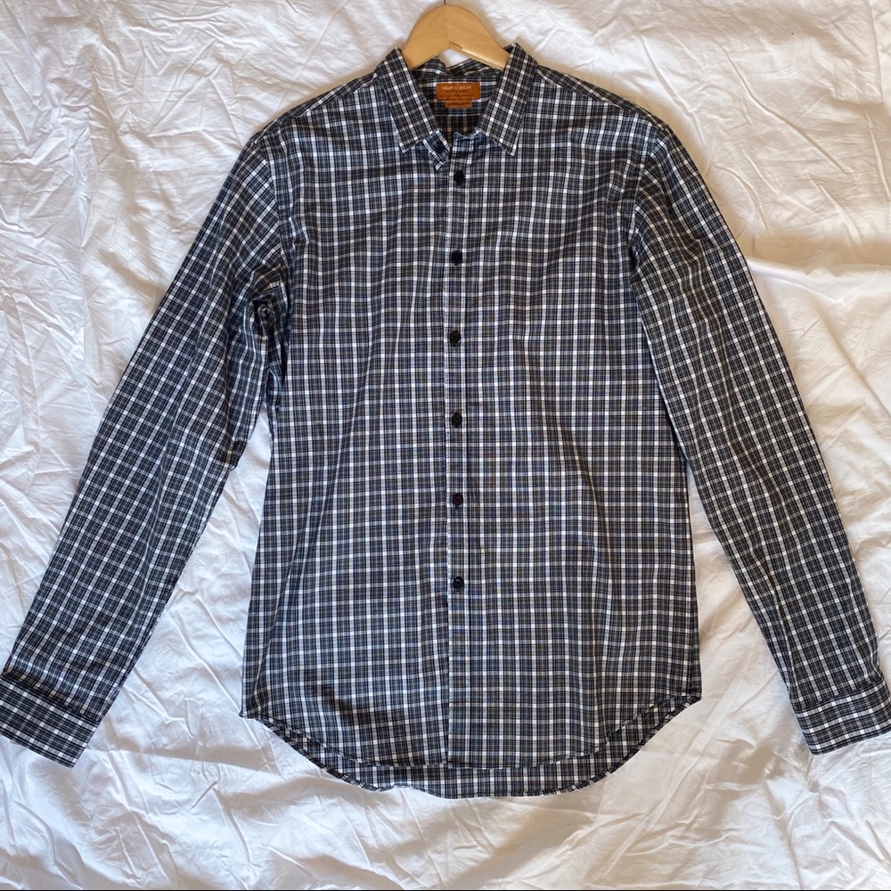 Zara Man Checkered Dress Shirt Dark Academia